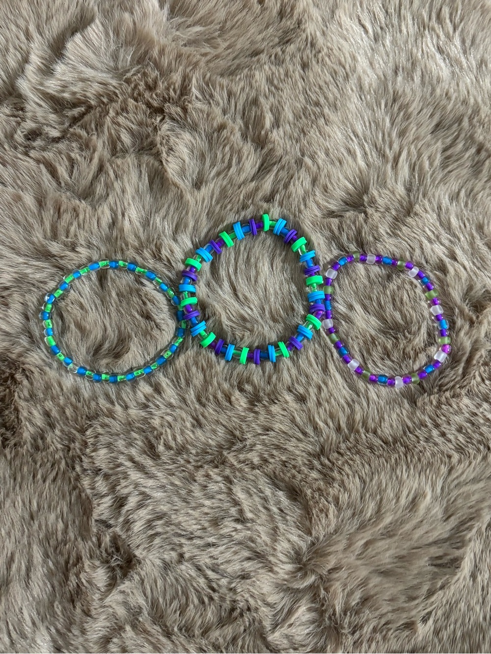 3pc Purple, Blue, Green, Beaded Bracelet Set